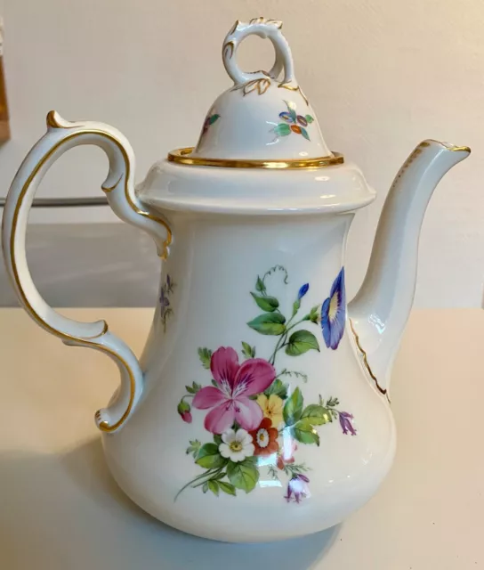 KPM Berlin Kaffeekanne, Antik, Blumen/Goldrand, ca. 1870