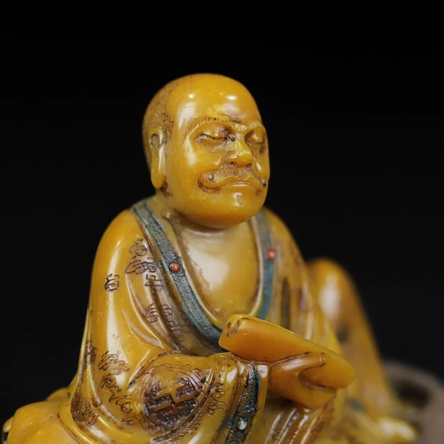 Chinese Exquisite Handmade Arhat Carving Shoushan Stone Statue 3