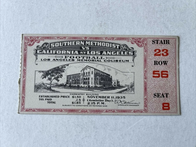 1935 Southern Methodist Vs UCLA Football Ticket Stub 11/11