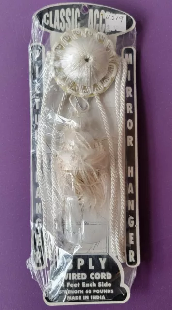 NOS 3 Ply Wired Cord Picture Mirror Hanger Tassle New Vintage White
