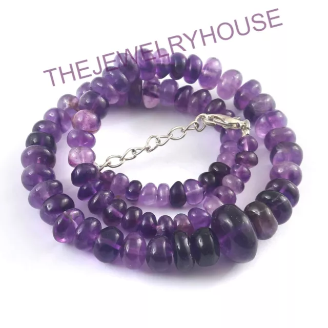 Genuine Amethyst Gemstone Beads Necklace Christmas Jewelry 925 Sterling Silver