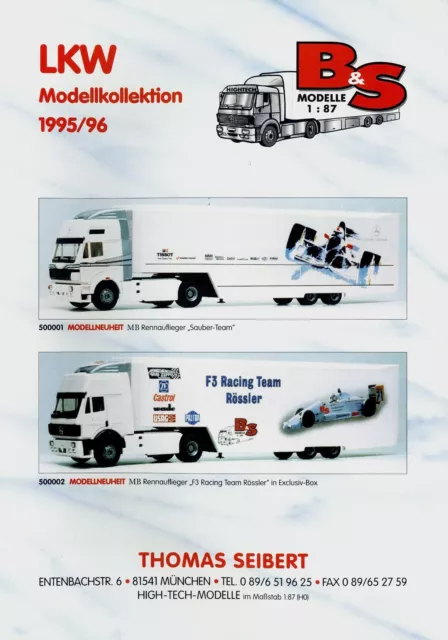 B&S LKW Modellkollektion 1995 1996 Modellautoprospekt brochure model trucks