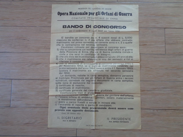 Opera Naz. Orfani Di Guerra Manifesto Propaganda Militare Originale D'epoca 1952