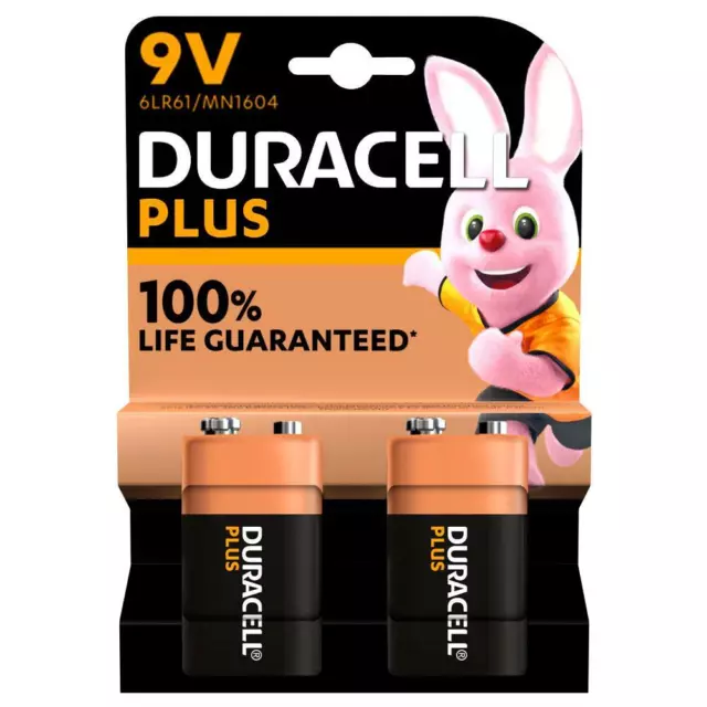 Duracell 9V Battery Plus Power PP3 LR22 MN1604 6LR61 Batteries Smoke Alarms