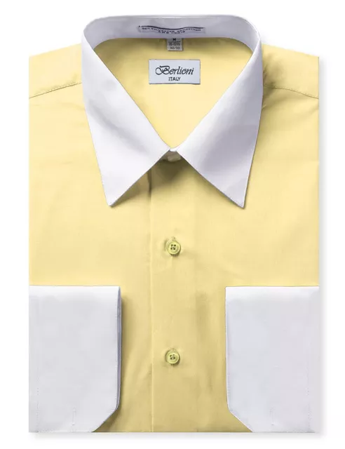 Berlioni Italy Men's Premium Classic White Collar & Cuffs Two Tone Dress Shirt