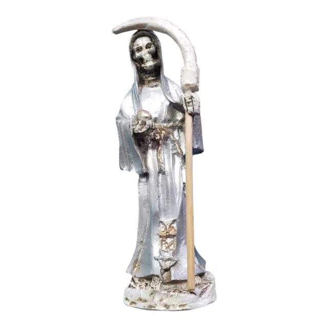 5" Estatua De La Santa Muerte Silver Plata Holy Death Mexico Fixed Cured Statue