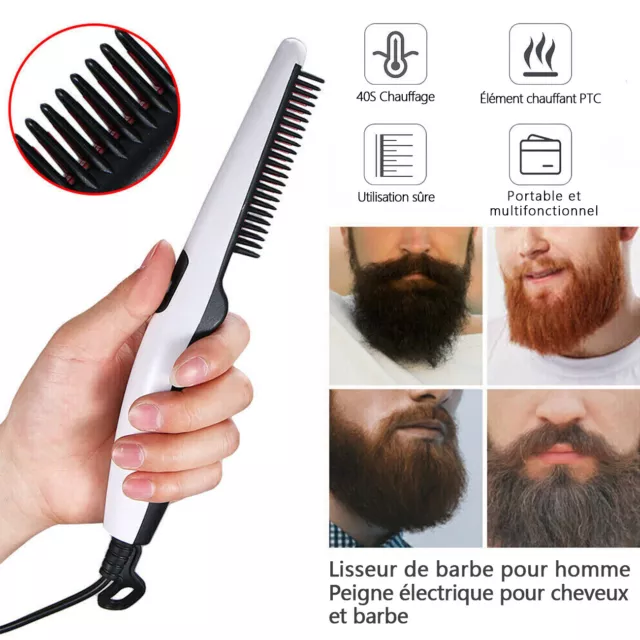 Peigne Lisseur Barbe Homme Brosse Électrique Fer à Lisser Redressement Cheveux