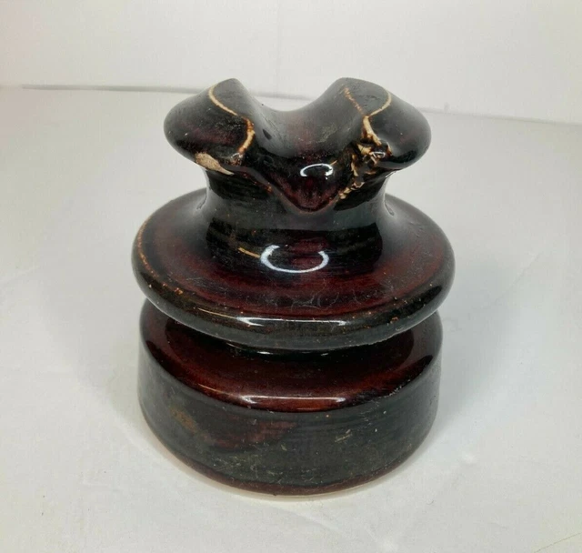 Vintage Ceramic Insulator Locke Hi-Top 77 Brown USA Couple Chips SEE Photos