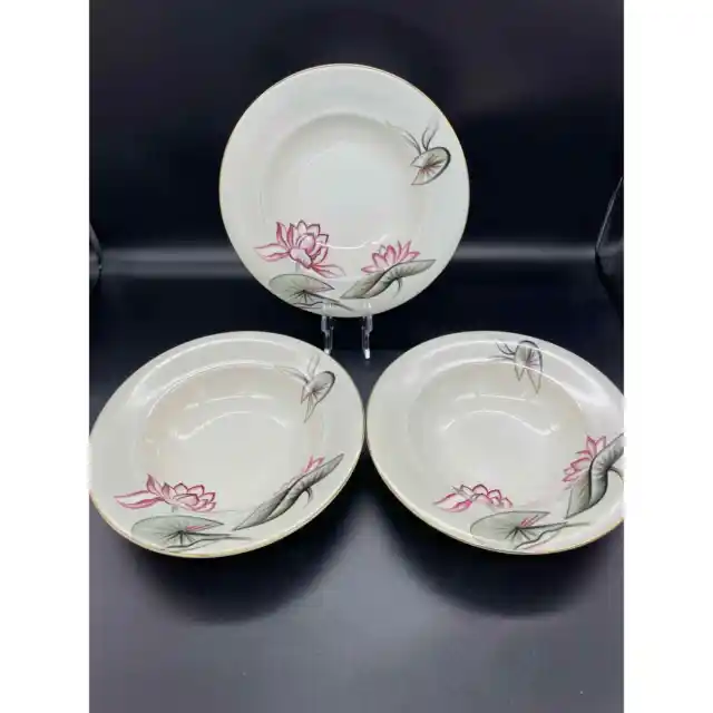 Meito Ivory China Set of 3 Soup Bowls Lotus Made in Japan
