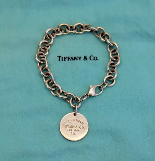 Tiffany & Co 925 Sterling Silver PLEASE RETURN TO Round Tag Bracelet 8"