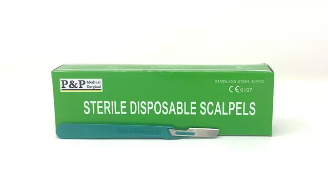 Disposable Scalpels Sterile Size 16 Plastic Handle & Metric Line Set of 5