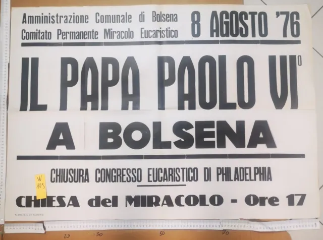 manifesto viterbo bolsena visita Papa Paolo VI miracolo religione chiesa 1976