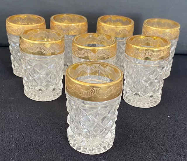 Verres A liqueur En Cristal  Pointe De Diamant avec couronne doré vintage/5822V0