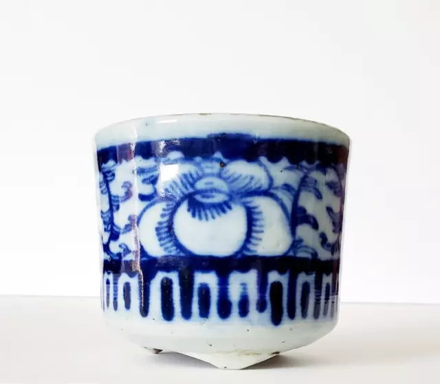 Antique Chinoiserie Chinese Blue & White Porcelain Pottery Brush Pot Bowl Vase