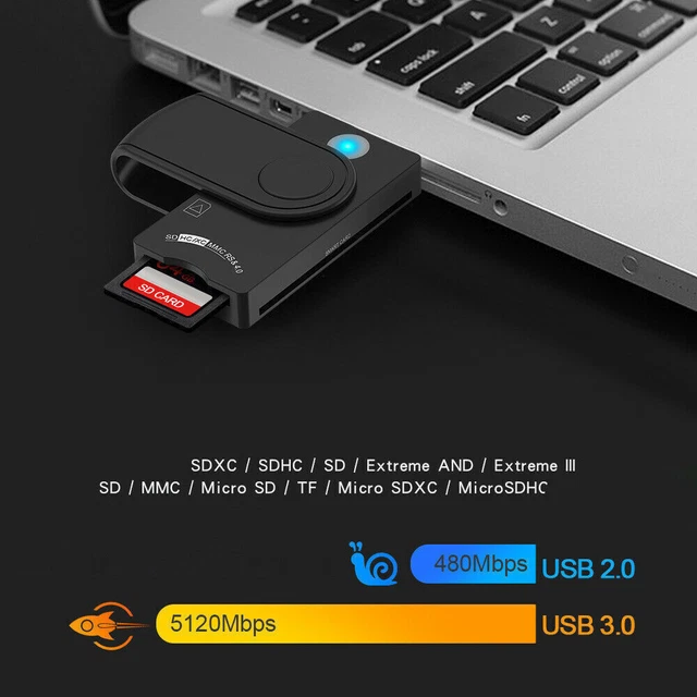 USB 3.0 MEMORY Smart Card Reader For DOD Military CAC Common ID Bank TF ...