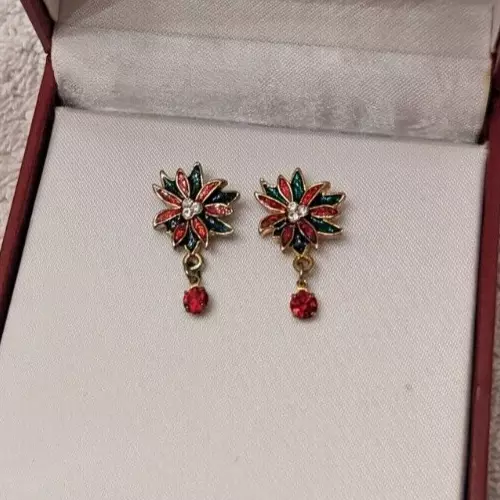 Lord & Taylor - Christmas/Holiday Poinsettia Earrings - Nice Box - NWT