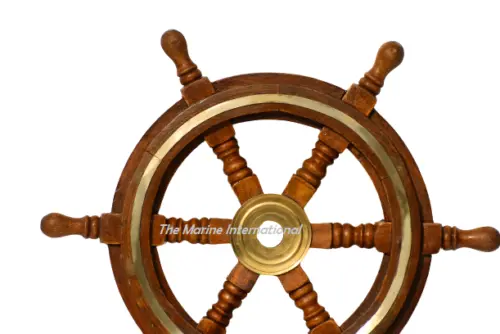 Premium Quality Nautical Wooden Ship Wheel 18 Inch With Brass Ring Inlay