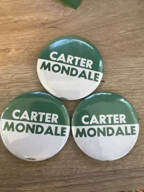 Jimmy CARTER MONDALE Green & White 1980 Campaign Pin, Button, Pinback