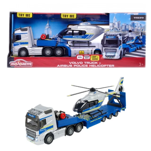 Ťahač s prívesom a policajná helikoptéra Mack Truck Police Helicopter Majorette