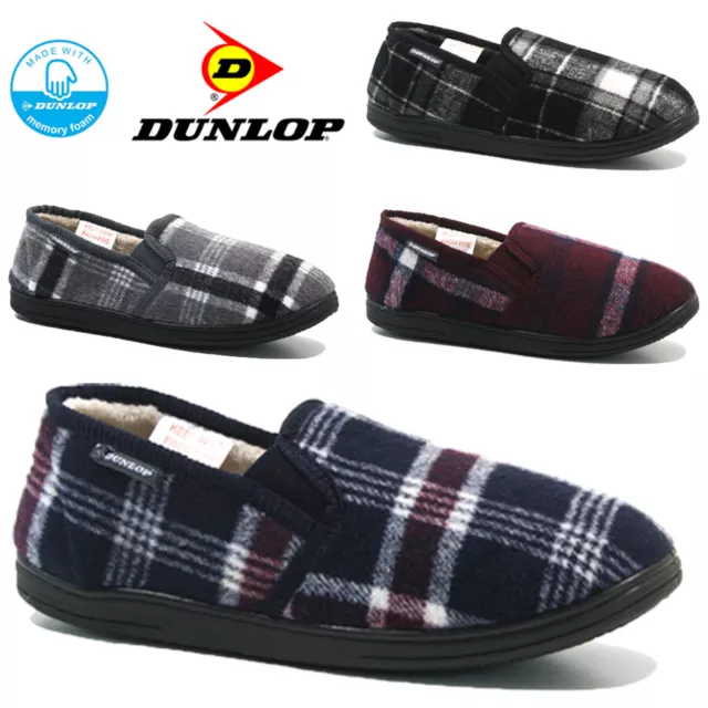 Mens Dunlop Memory Foam Slippers Loafers Fur Lined Twin Gusset Winter Shoes Size