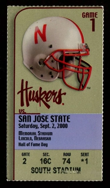 College Football Ticket San Jose State 2000 - 9/2 - Nebraska Cornhuskers