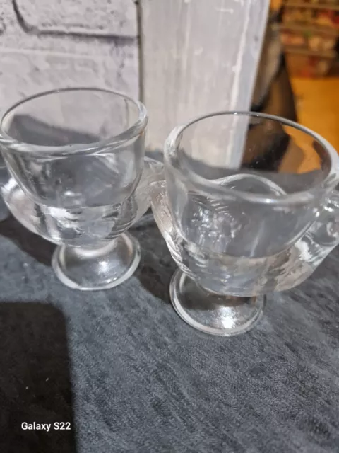 Pair Of Egg Cups Vintage Glass Moulded Translucent Shape Bird VGC