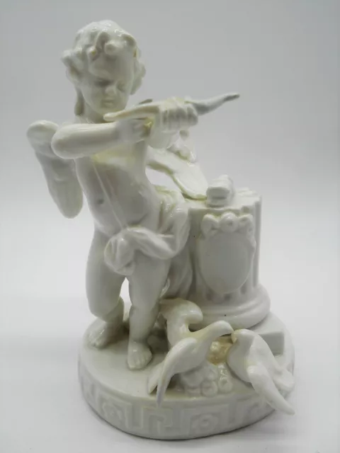Statuette Figurine Cupidon & Colombes En Porcelaine Capodimonte Naples Italie