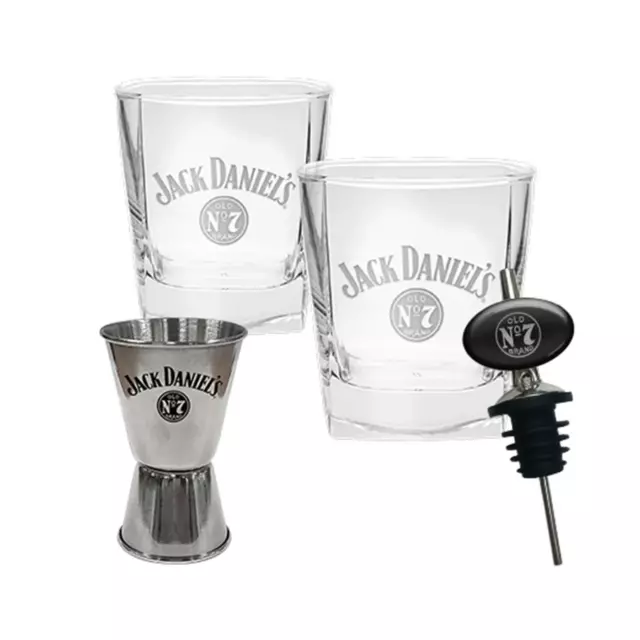 Jack Daniel's Spirit Glasses 2pk w/ Pourer & Jigger set Gift Pack