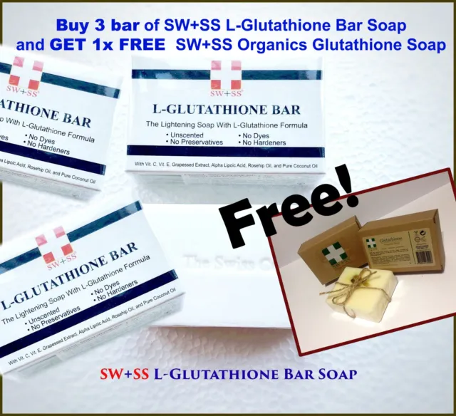 3x SWISS L-Glutathione Skin Lightening Soap with +1 FREE SW+SS Bar Soap