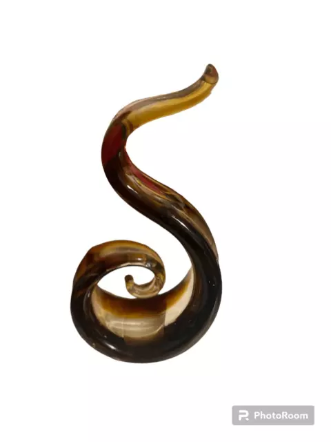 Glass brown black clear Murano? Or type?swirly s-shaped. Snake coiled?
