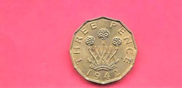 Great Britain Gb England Km849 1942 Vf-Very Fine-Nice Old Wwii Era 3 Pence Coin
