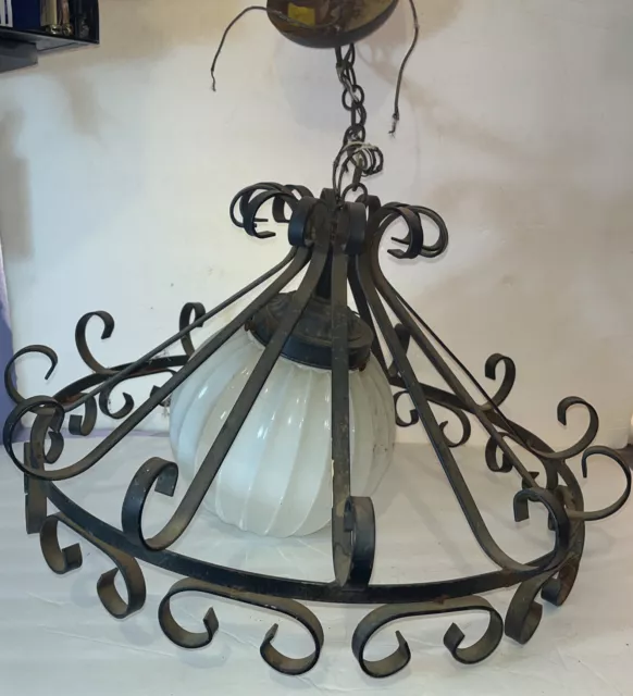 VTG Wrought Iron ARTS & CRAFTS MISSION GOTHIC CHANDELIER Ceiling LiGHT Fixture