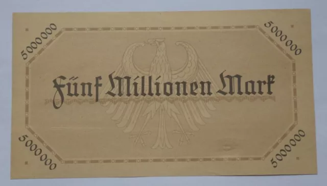 5 Millionen Mark Stuttgart 1923 Reichsbahn Inflation Großnotgeld Notgeld 2