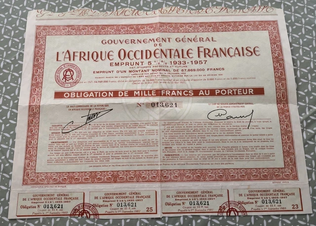 ancienne obligation AFRIQUE EQUATORIALE FRANCAISE