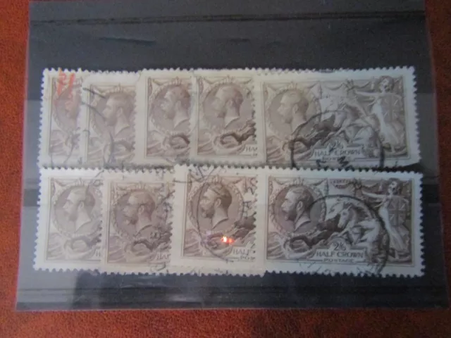 1913-19 USED 9 x 2/6 SEAHORSE GB STAMPS