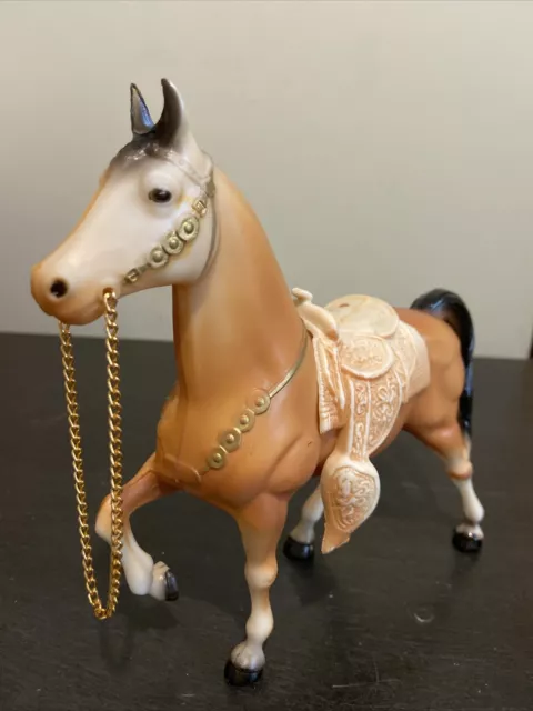VTG SW Toys Brown Horse with Saddle & Reins Hard Plastic Hong Kong 8" Figurine 2