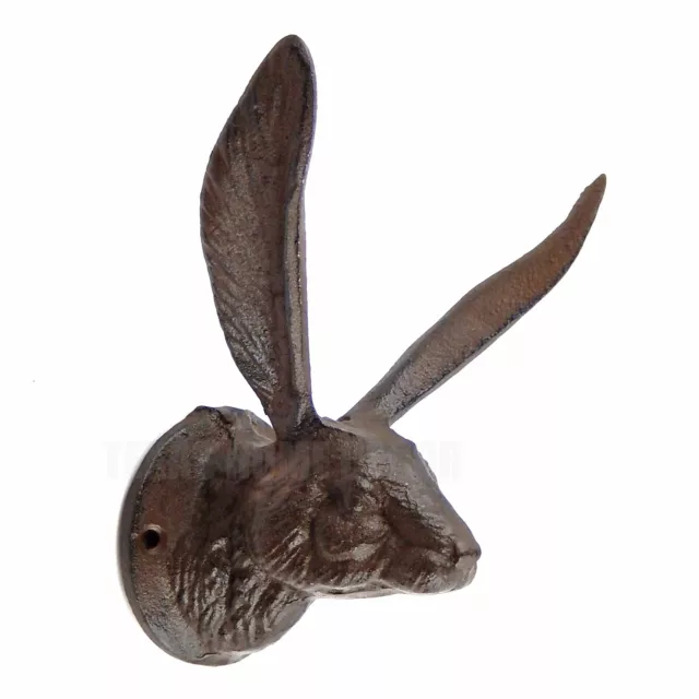 Large Rabbit Bunny Ears Wall Hook Cast Iron Hare Towel Coat Hanger Rustic Brown