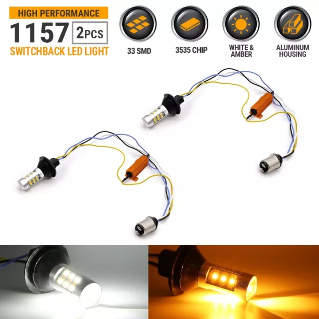 Error Free Switchback 1157 LED Turn Signal Parking Light Bulbs White/Amber