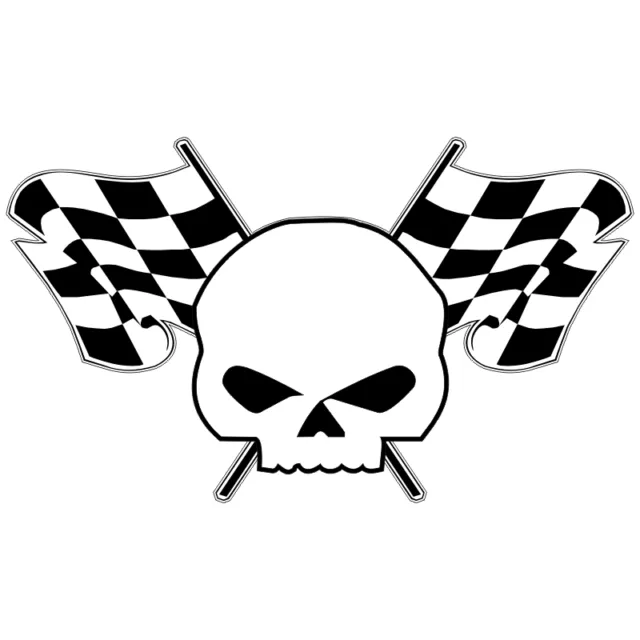 Sticker plastifié SKULL RACING Tête de mort Drapeau Damiers - 11cm x 6,5cm