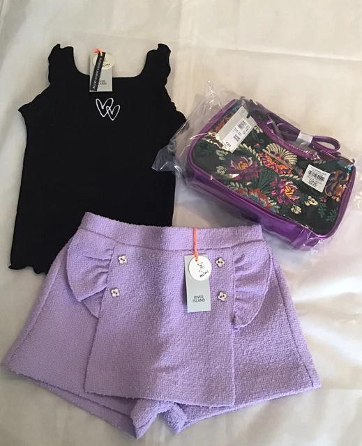 River island mini girls aged 3-4 years purple skort bag outfit BNWT 10