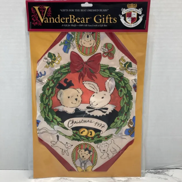 VTG 1996  Muffy Vanderbear Holiday Christmas Silk Scarf and Gift Box Set NEW
