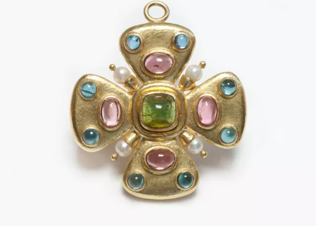 ELIZABETH LOCKE 18K Gold Gemstone Pearl Byzantine Style Pendant Brooch ...