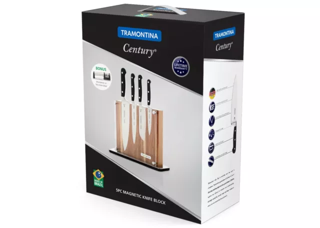 Tramontina 5Pc Century Magnetic Knife Block Set Cooks Kitchen Knives 38902/201 3