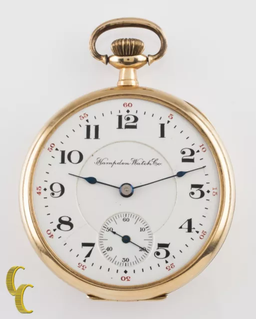 Hampden Cara Abierta 14K Oro Amarillo Antiguo Reloj de Bolsillo Grado 314 12S