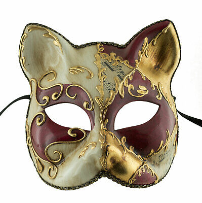 Mask Cat Venetian Carnival Venice Lully Red Golden Painted Handmade 1951 -V60