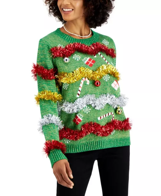 MSRP $49 Planet Gold Juniors' Tinsel Holiday Sweater Size Small (TORN) 2