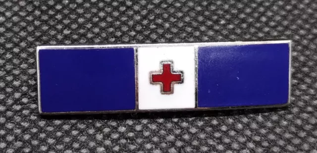 Vintage American Red Cross Pin Volunteer Long Bar Blue Enamel Pinback Lapel