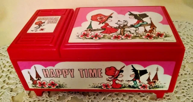 LADY MATE MUSIC Box Jewelry Japan Red Plastic Happy Time Romance