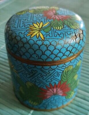 Antique Chinese Cloisonne Tea Caddy Snuff Or Opium Cylindrical Box