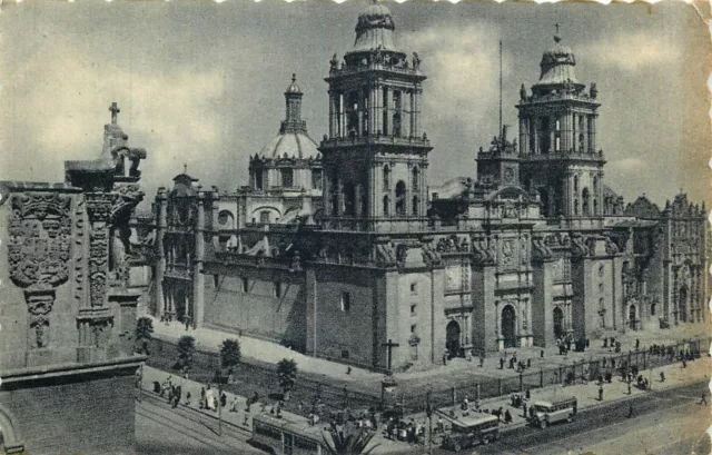 DB Mexico Postcard O095 Catedral Cathedral Birds Eye View Sepia Scalloped Edges